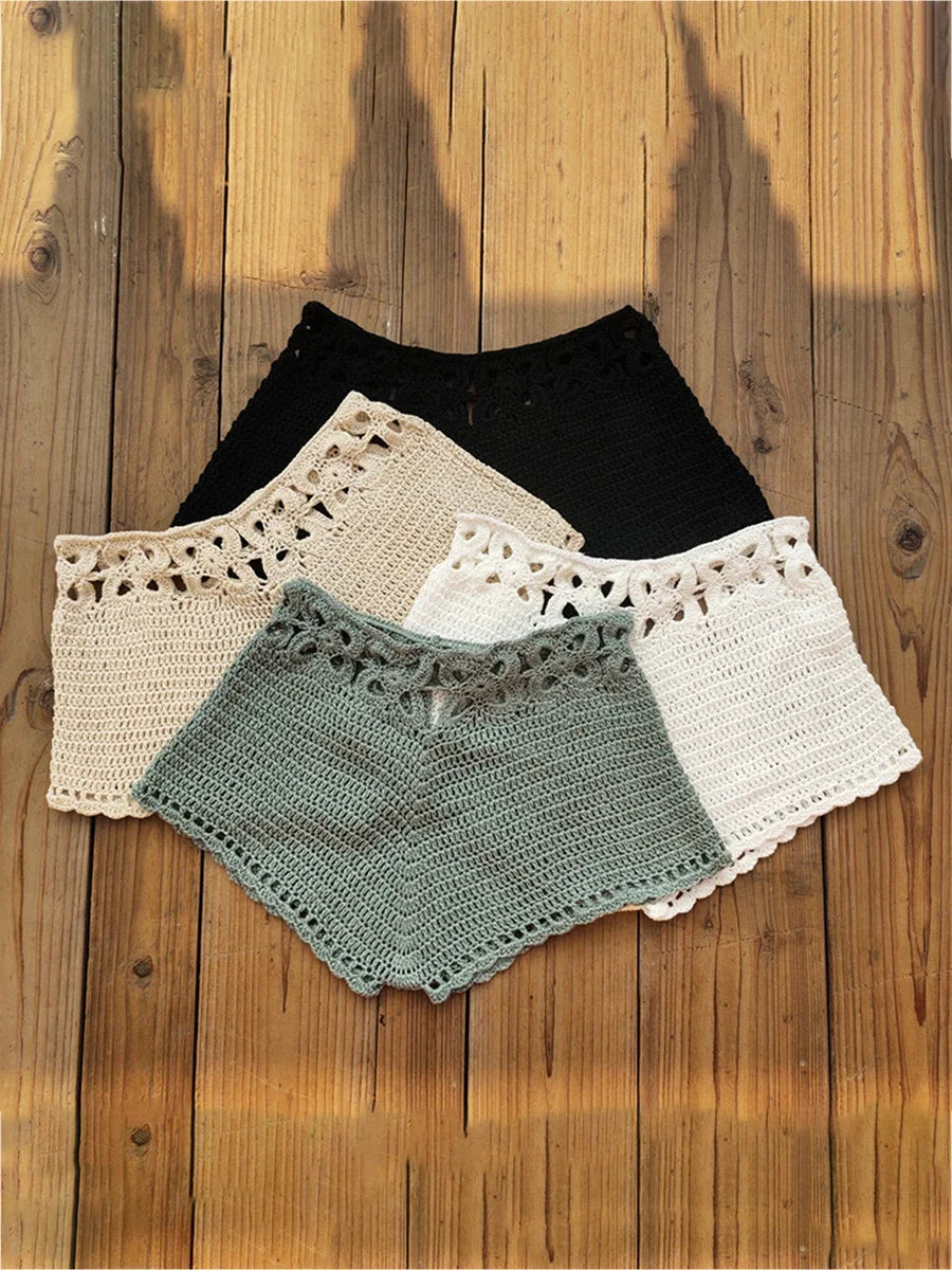 Zwemshorts voor dames, gehaakt, strandshorts met trekkoord, zomerzwempak